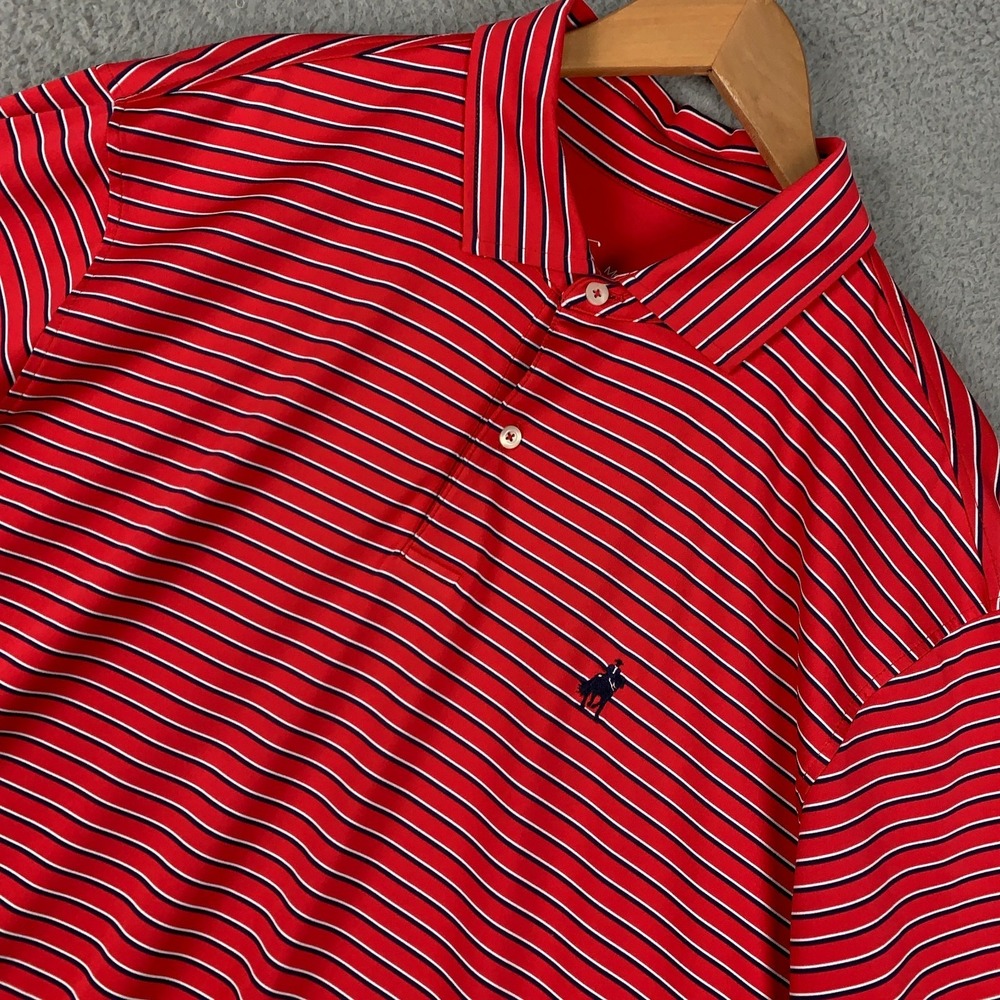 F&G Tech Polo Shirt Men's XL Red Striped Stretch Polyester Short Sleeve Golf USA
